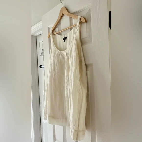 Eileen Fisher Silk Lined Cotton Tank Ivory Pleated Scoop Neck Lightweight L NWOT - Picture 6 of 6